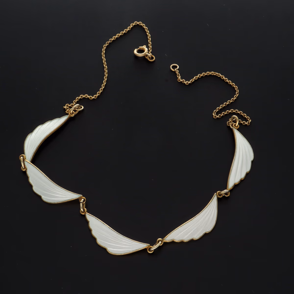 Norwegian Vermeil Sterling Silver & White Guilloché Enamel Fringe Necklace