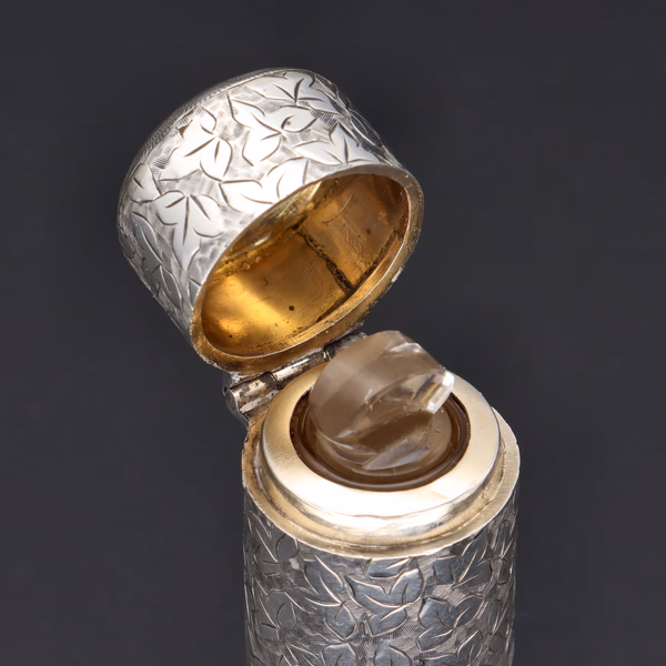 Antique Sterling Silver Foliage Engraved Perfume Bottle
