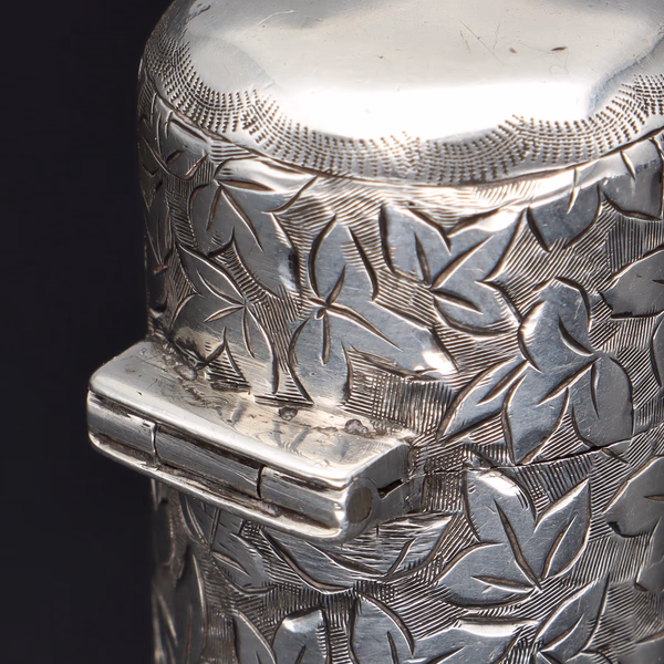 Antique Sterling Silver Foliage Engraved Perfume Bottle