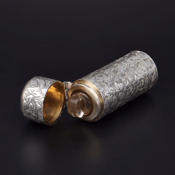 Antique Sterling Silver Foliage Engraved Perfume Bottle