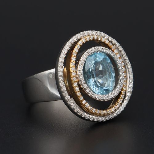 18ct Gold Aqua and Diamond Ring image-1