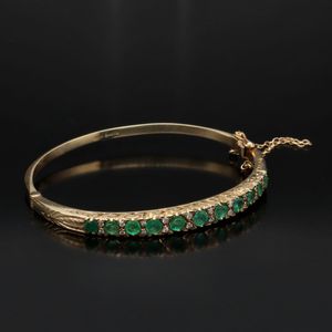 Vintage 9ct Gold Emerald and Diamond Bangle