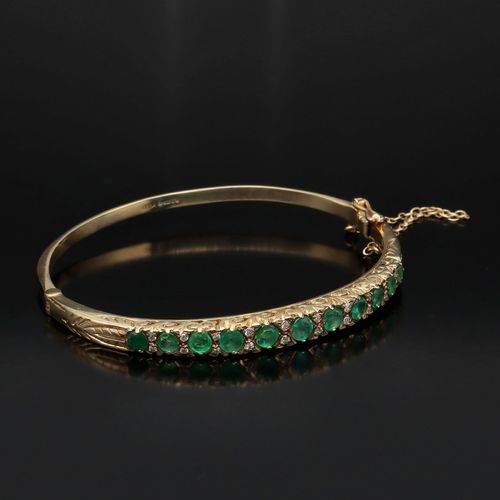 Vintage 9ct Gold Emerald and Diamond Bangle image-1