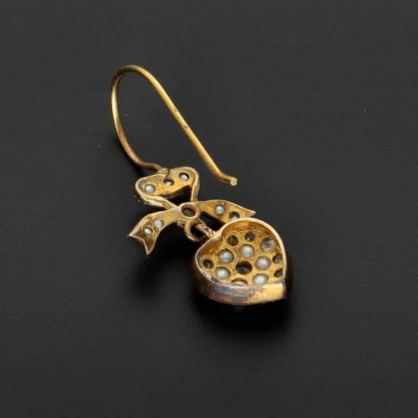 1920s 18ct Gold Diamond and Pearl Heart and Bow Earrings