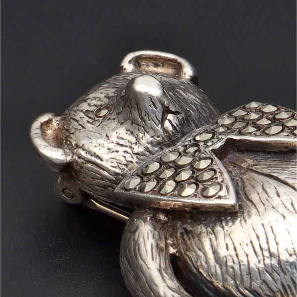 Butler & Wilson Sterling Silver Marcasite Teddy Bear Brooch
