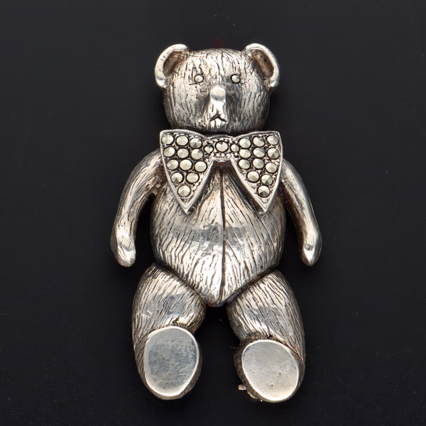 Butler & Wilson Sterling Silver Marcasite Teddy Bear Brooch