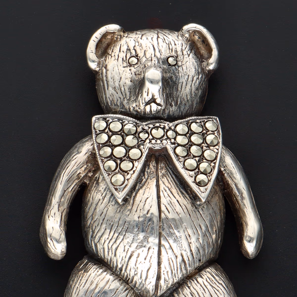Butler & Wilson Sterling Silver Marcasite Teddy Bear Brooch