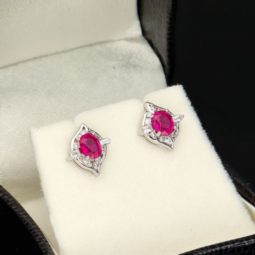 18ct White Gold Ruby and Diamond Earrings image-1