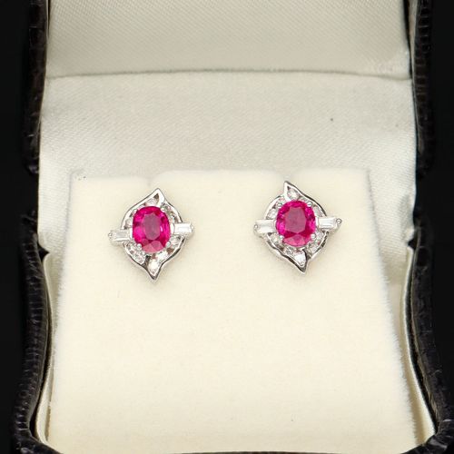 18ct White Gold Ruby and Diamond Earrings image-2