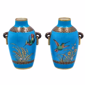 Pair Of Minton Cloisonné Vases & Inspired By Christopher Dresser