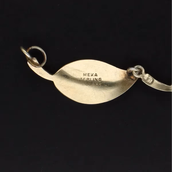 Vintage Danish Vermeil Sterling Silver and Yellow Guilloche Enamel Leaf Design Bracelet