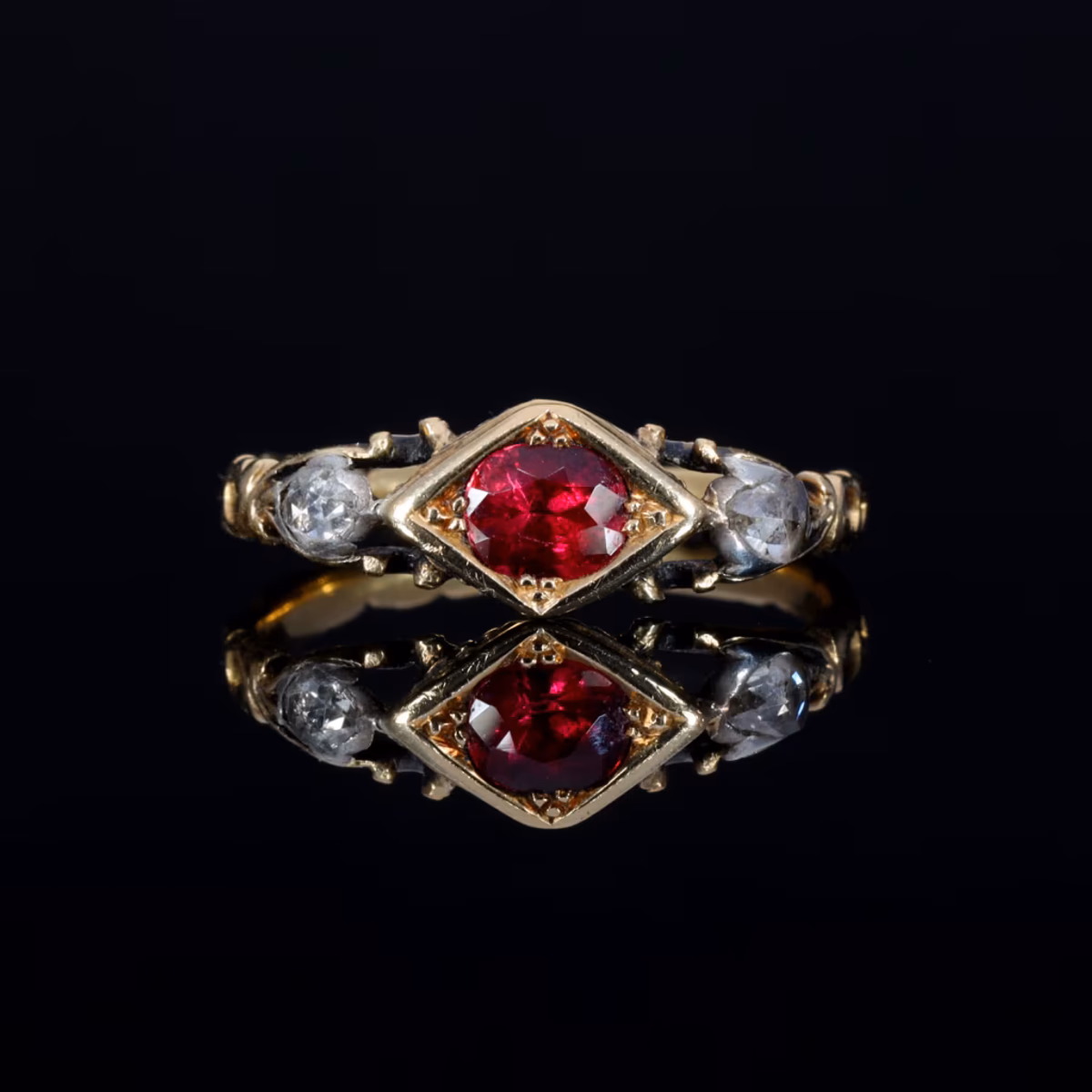 360° view of The Antique Georgian Ruby and Rose Cut Diamond Ring