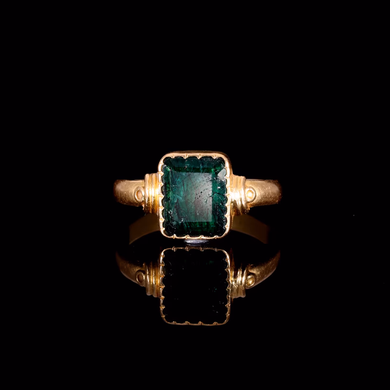 360° view of The Antique 19th Century Step Cut Emerald Crimped Edge Ring