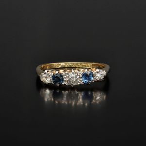 Late Victorian 18ct Gold and Platinum Sapphire and Diamond Ring