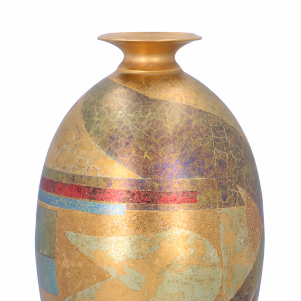 Tony Laverick Studio Pottery Porcelain Vase With Oxide & Gold Decoration