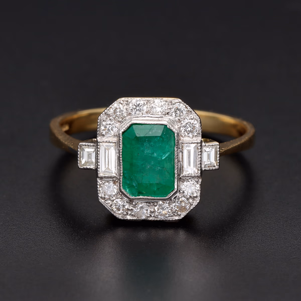 18ct Yellow Gold 1.00ct Emerald & Diamond Ring