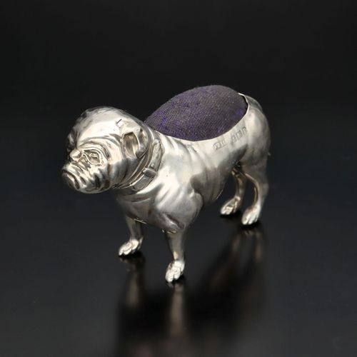 Edwardian Silver Bulldog Pin Cushion image-1