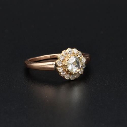 19th Century 15ct Gold Rose Cut Diamond Cluster Ring image-1