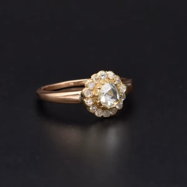 19th Century 15ct Gold Rose Cut Diamond Cluster Ring