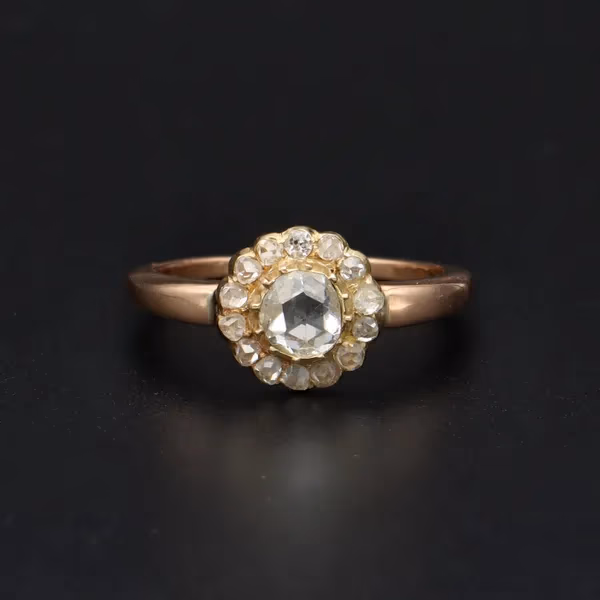 19th Century 15ct Gold Rose Cut Diamond Cluster Ring