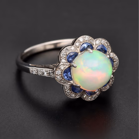 18ct White Gold Opal, Sapphire & Diamond Ring