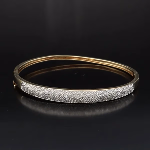 Heavy 9ct Gold Diamond Bangle