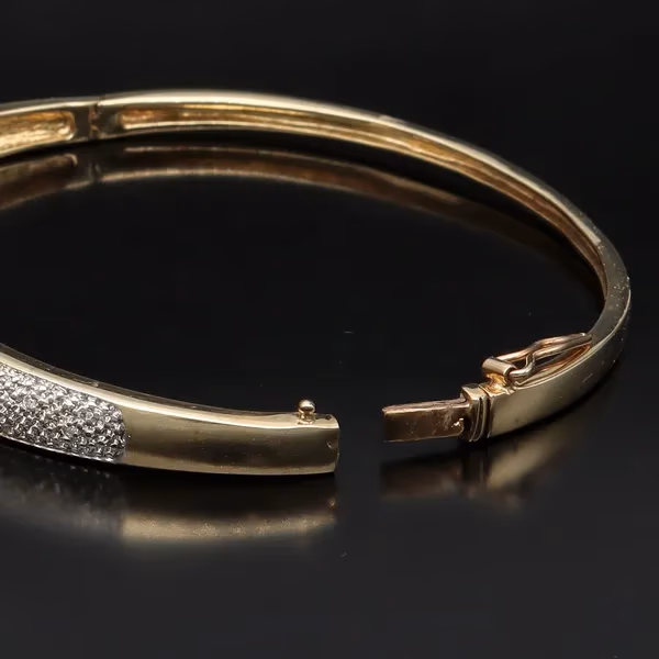 Heavy 9ct Gold Diamond Bangle
