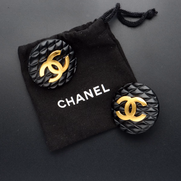 Chanel Vintage Coco Mark Matelasse Clip On Earrings