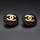 Chanel Vintage Coco Mark Matelasse Clip On Earrings