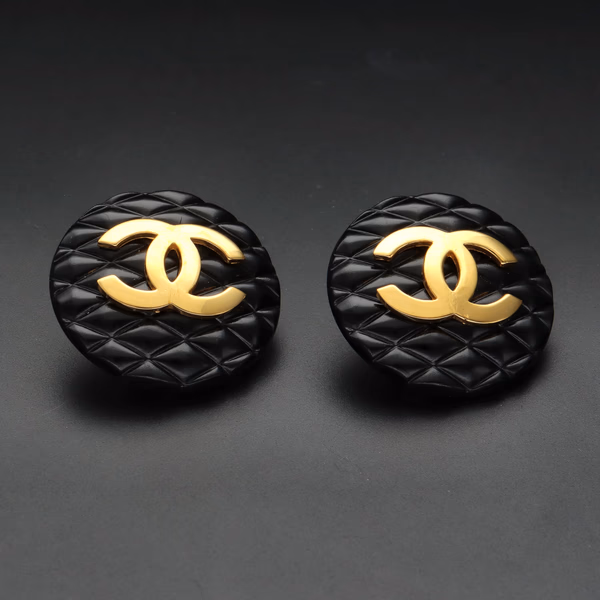 Chanel Vintage Coco Mark Matelasse Clip On Earrings