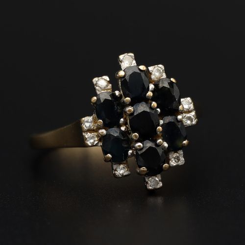 Gold Sapphire Diamond Ring. London 1985 image-1