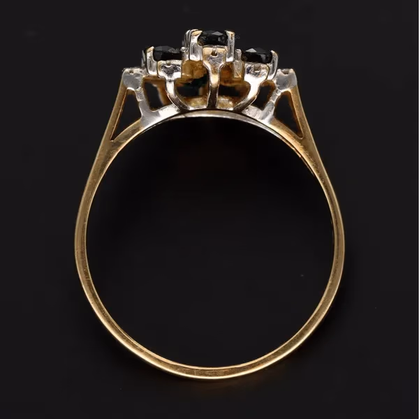 Gold Sapphire Diamond Ring. London 1985