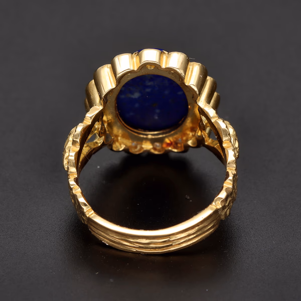 18ct Yellow Gold Lapis Lazuli & Diamond Floral Ring