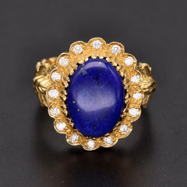 18ct Yellow Gold Lapis Lazuli & Diamond Floral Ring