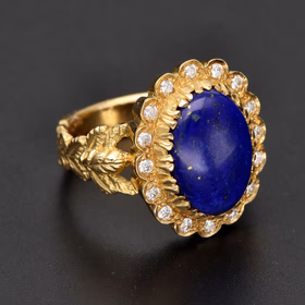 18ct Yellow Gold Lapis Lazuli & Diamond Floral Ring