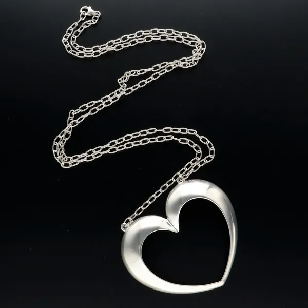Heavy Danish Silver Heart Design Modernist Pendant