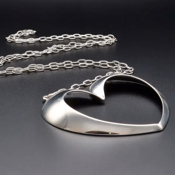Heavy Danish Silver Heart Design Modernist Pendant