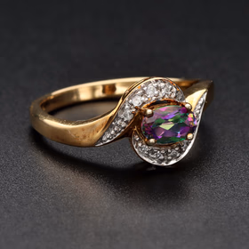 9ct Yellow Gold Topaz & Diamond Twist Ring