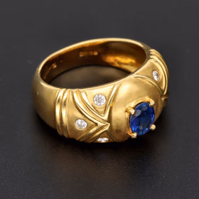 18ct Yellow Gold Sapphire & Diamond Thick Band Ring