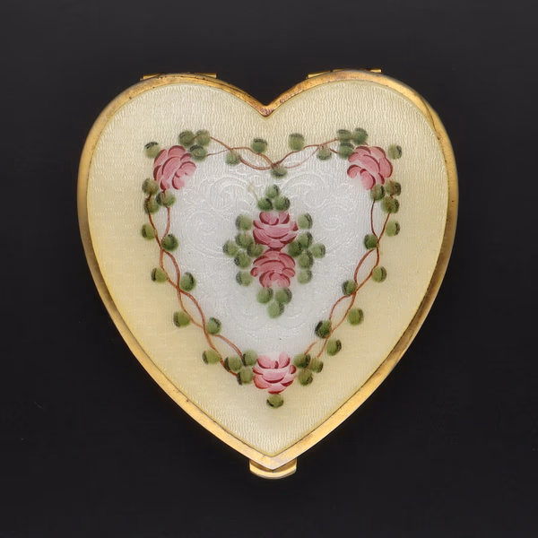 Vintage La Mode Enamel Heart Shaped Compact