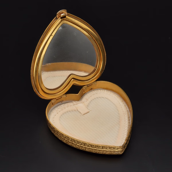 Vintage La Mode Enamel Heart Shaped Compact