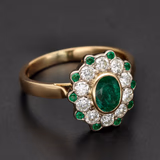 18ct Yellow Gold Diamond & Emerald Ladies Ring