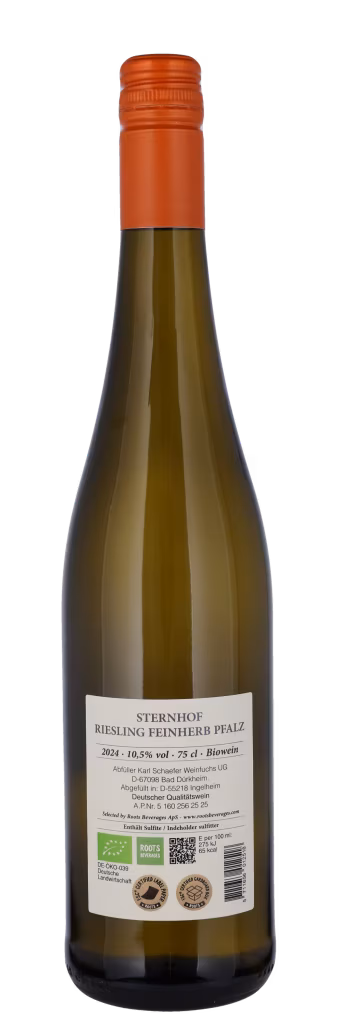 RIESLING FEINHERB ØKO Back Label, Pfalz, Roots Beverages