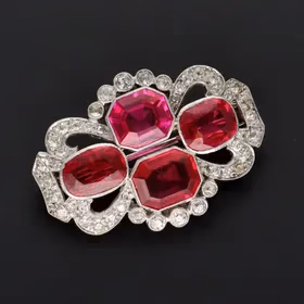 15ct White Gold Ruby & Diamond Brooch