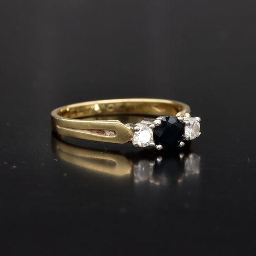 18ct Yellow Gold Sapphire and Diamond Ring image-1