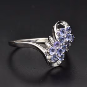 Unusual 9ct White Gold Tanzanite and Diamond Ring
