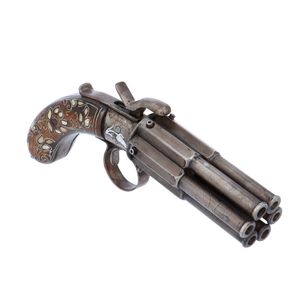 Rare Small Bore Six Shot Hand Rotated Indian Pepper Box Revolver