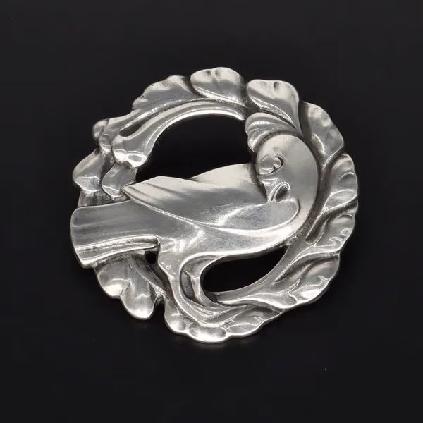 Antique Georg Jensen 830 Silver Bird Brooch By Kristian Møhlhansen