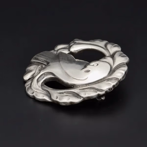 Antique Georg Jensen 830 Silver Bird Brooch By Kristian Møhlhansen