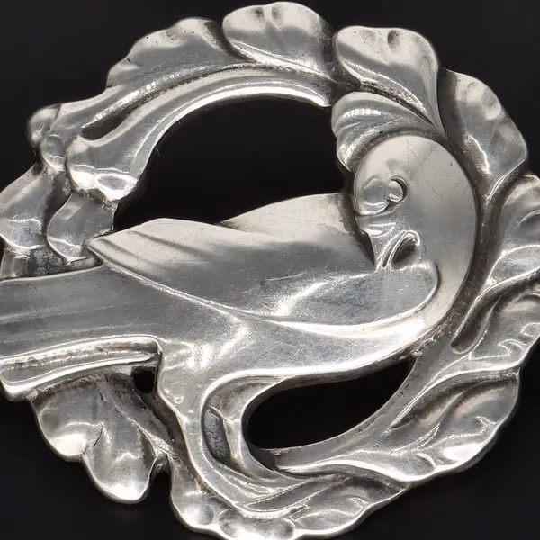 Antique Georg Jensen 830 Silver Bird Brooch By Kristian Møhlhansen
